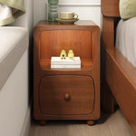 Traditional Chinese Rectangular Square Solid Wood Nightstand 1/2 Drawer For Bedroom