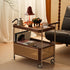 Traditional Vintage Rectangular Solid Wood Rattan Stainless Steel Side Table 2/3 Tier For Living Room