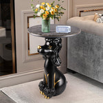 Contemporary Scandinavian Round Puppy Kitten Marble Stainless Steel Side Table 1-Tier For Living Room