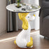 Contemporary Scandinavian Round Puppy Kitten Marble Stainless Steel Side Table 1-Tier For Living Room