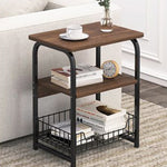 Contemporary Creative Rectangular Grid Density Board Steel Side Table 2/3 Tier For Living Room