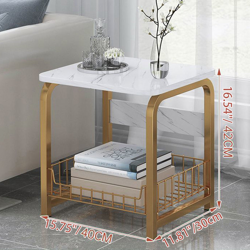 Contemporary Creative Rectangular Grid Density Board Steel Side Table 2/3 Tier For Living Room