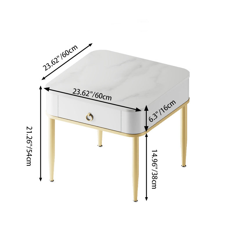 Modern Minimalist Square Rectangle Cylinder Rock Slab Metal Side Table 1-Tier For Living Room