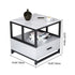 Modern Minimalist Square Rectangular Rock Slab Solid Wood Metal Side Table 2-Tier For Living Room