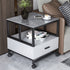 Modern Minimalist Square Rectangular Rock Slab Solid Wood Metal Side Table 2-Tier For Living Room