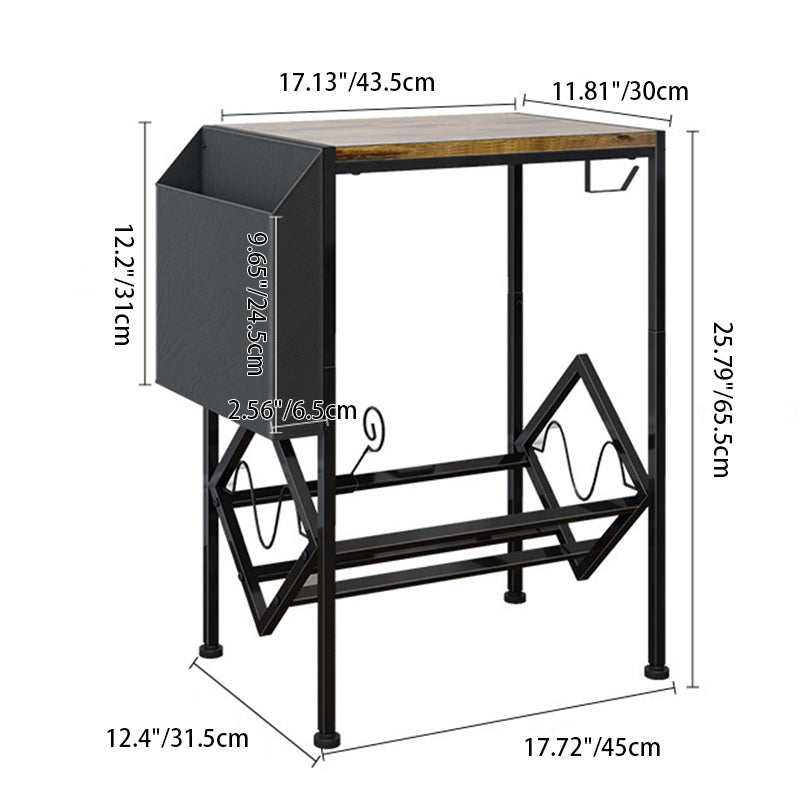 Traditional Vintage Rectangle Square Frame V-Shelf Solid Wood Carbon Steel Side Table 2-Tier For Living Room