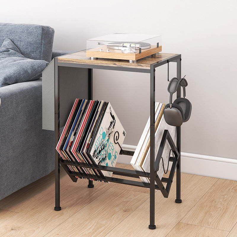 Traditional Vintage Rectangle Square Frame V-Shelf Solid Wood Carbon Steel Side Table 2-Tier For Living Room