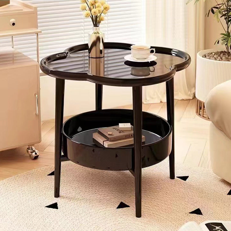 Modern Minimalist Clover Round Cylinder Density Board Metal Side Table 2-Tier For Living Room