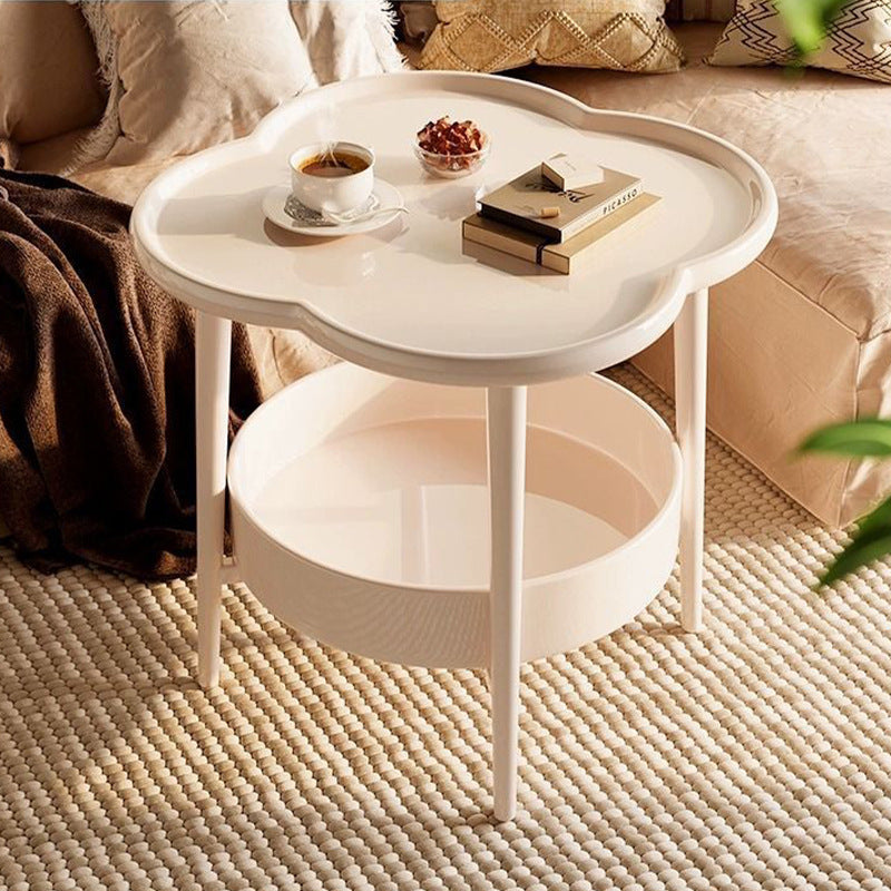 Modern Minimalist Clover Round Cylinder Density Board Metal Side Table 2-Tier For Living Room