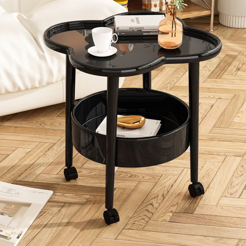 Modern Minimalist Clover Round Cylinder Density Board Metal Side Table 2-Tier For Living Room