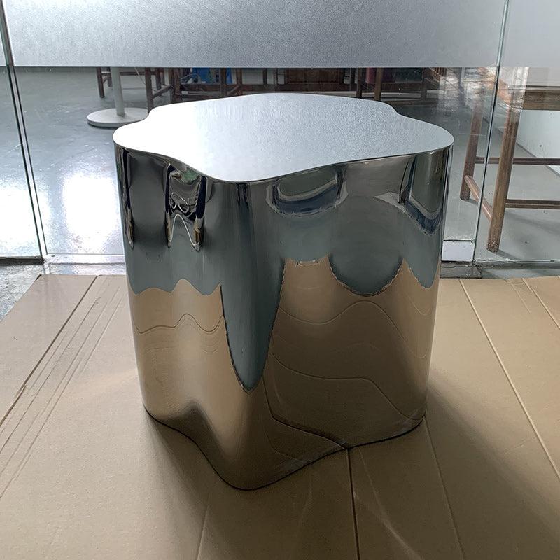 Modern Minimalist Cloudy Cylinder Stainless Steel Metal Side Table 1-Tier For Living Room