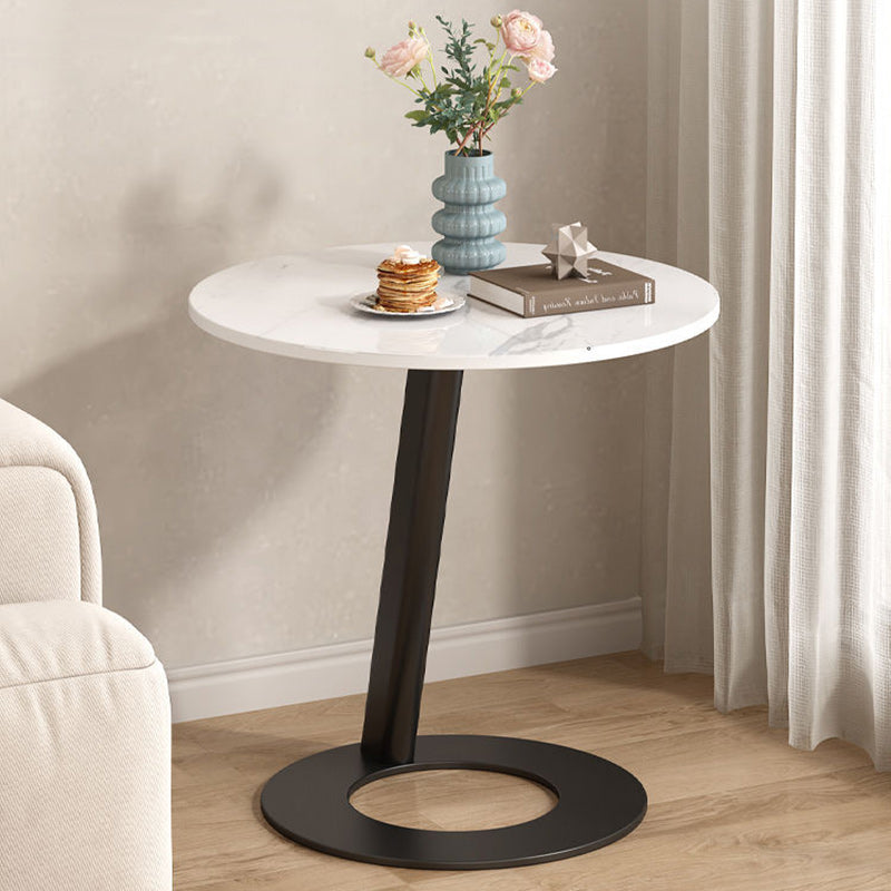 Contemporary Creative Round Square Stand Rock Slab Carbon Steel Side Table 1-Tier For Living Room