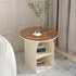 Contemporary Nordic Round Glass Top Iron Pedestal Base End Table 2-Tier Storage Shelves For Living Room