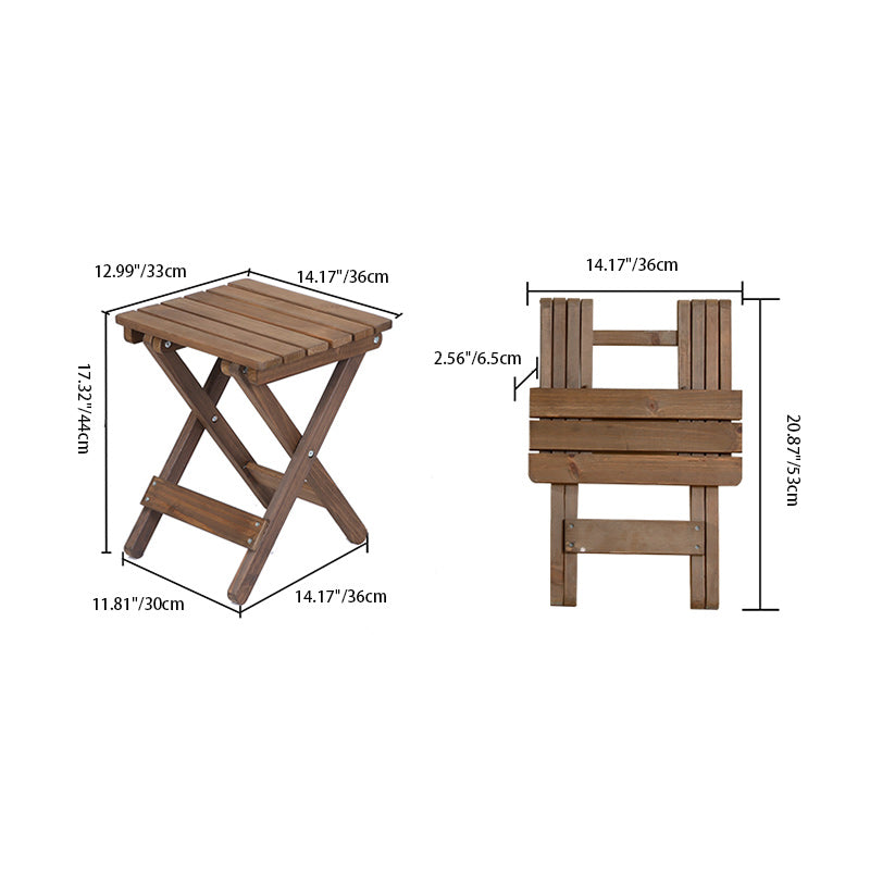 Traditional Rustic Solid Wood Slat Square Foldable End Table For Outdoor