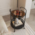 Contemporary Simplicity Round Glass Top Iron Storage Basket End Table Casters 2-Tier For Living Room