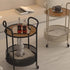 Contemporary Simplicity Round Glass Top Iron Storage Basket End Table Casters 2-Tier For Living Room