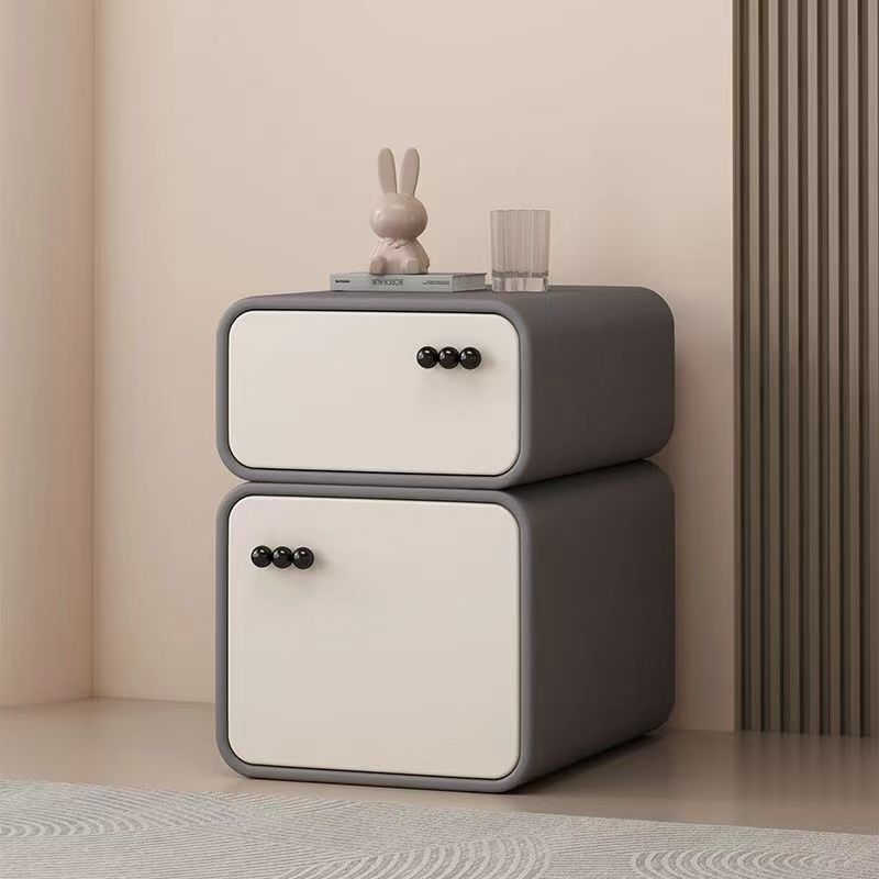 Contemporary Scandinavian Cream Rectangular Wood Density Panel Nightstand 2-Drawer For Bedroom