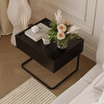 Modern Minimalist Rectangular Wood Glass Nightstand 1-Drawer For Bedroom