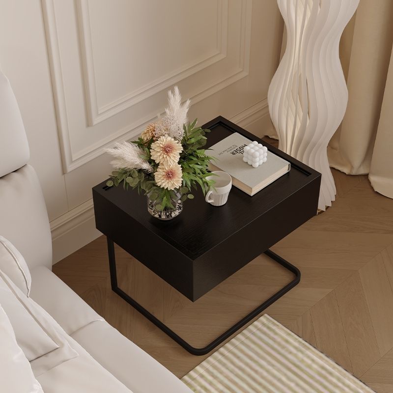 Modern Minimalist Rectangular Wood Glass Nightstand 1-Drawer For Bedroom