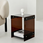 Modern Minimalist Square Rectangular Acrylic End Table 2-Tier For Living Room