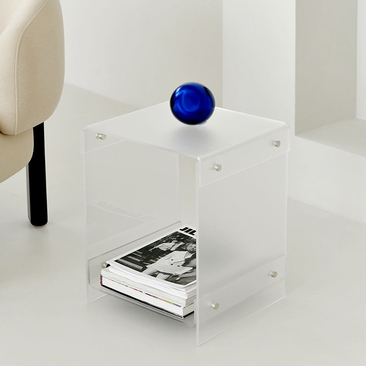 Modern Minimalist Square Rectangular Acrylic End Table 2-Tier For Living Room