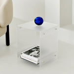 Modern Minimalist Square Rectangular Acrylic End Table 2-Tier For Living Room