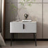 Contemporary Scandinavian Cream Rectangular Wood Rock Slab Nightstand 1-Drawer For Bedroom