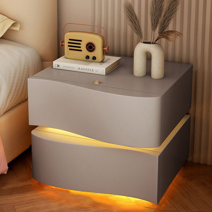 Modern Minimalist Ambiance Light Square Rectangle Wood Nightstand 2/3 Drawer For Bedroom