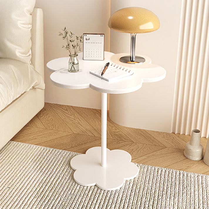 Modern Minimalist Cream Flower Shaped Round Iron Density Plate End Table For Living Room