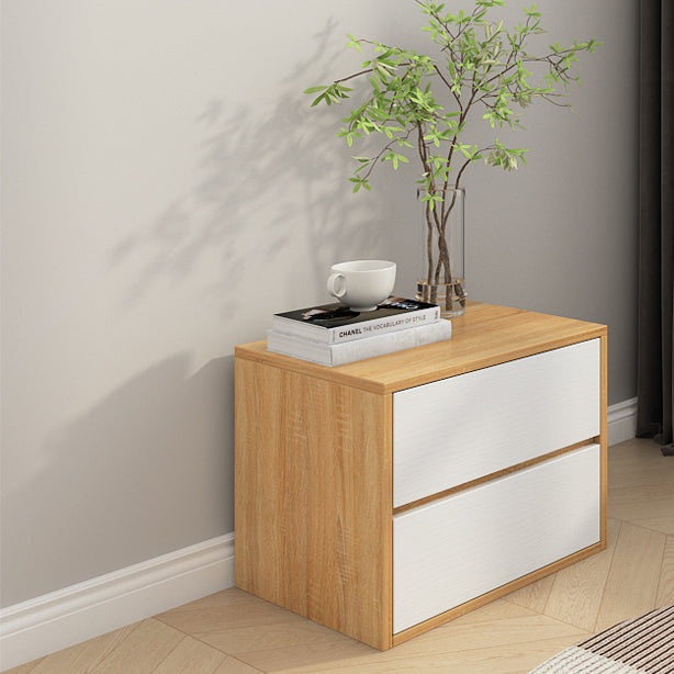 Modern Minimalist Square Solid Wood Nightstand 2-Drawer For Bedroom