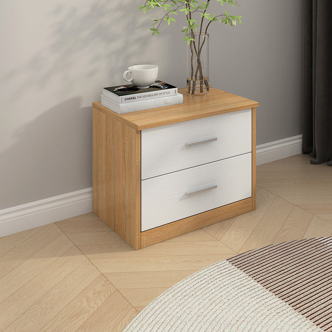 Modern Minimalist Square Solid Wood Nightstand 2-Drawer For Bedroom