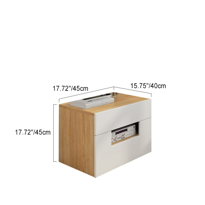 Modern Minimalist Square Solid Wood Nightstand 2-Drawer For Bedroom