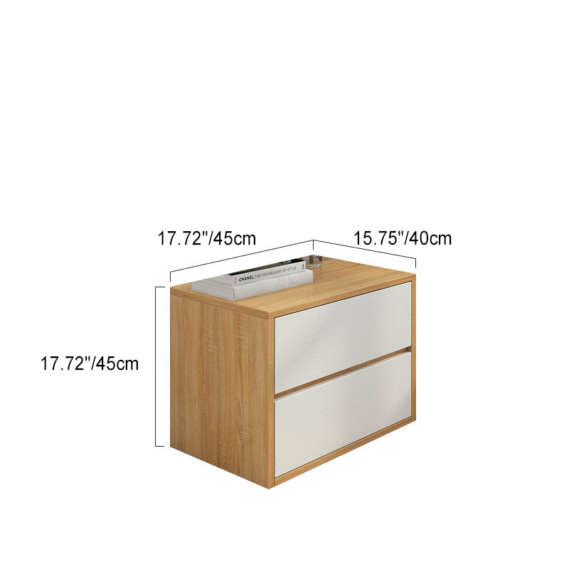 Modern Minimalist Square Solid Wood Nightstand 2-Drawer For Bedroom