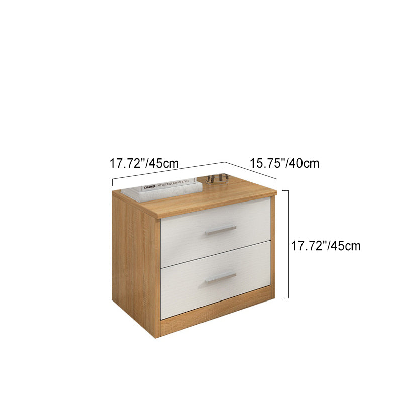 Modern Minimalist Square Solid Wood Nightstand 2-Drawer For Bedroom