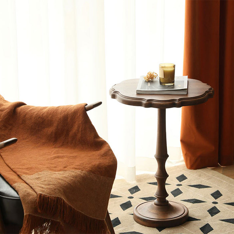 Traditional Vintage Round Lace Wood End Table For Living Room