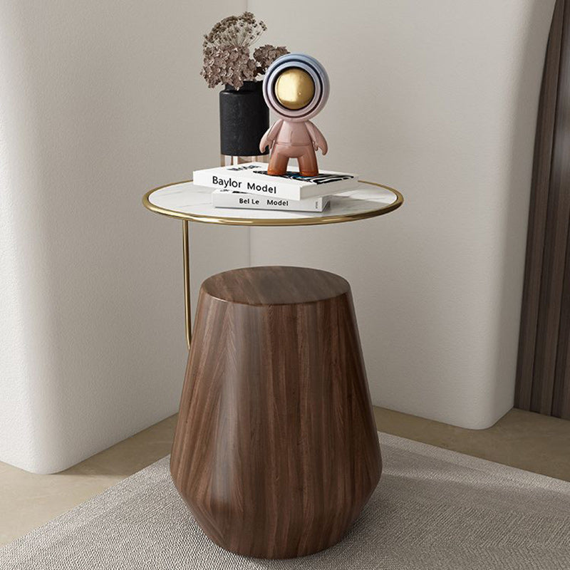 Contemporary Creative Round Oval Stainless Steel Marble Wood Coffee Table For Living Room