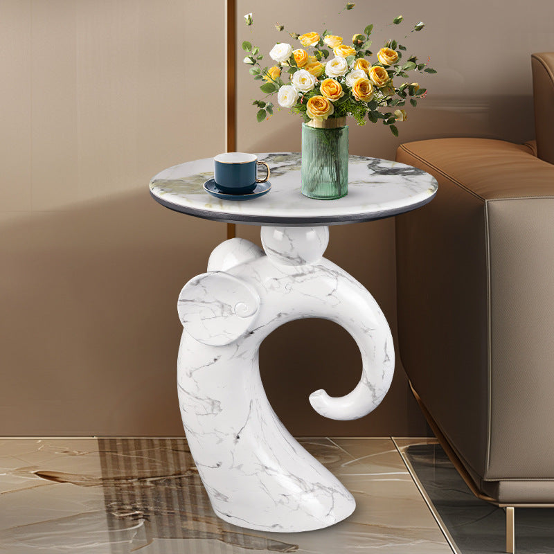 Modern Art Deco Elephant Round Resin Hypercrystalline Rock Coffee Table For Living Room