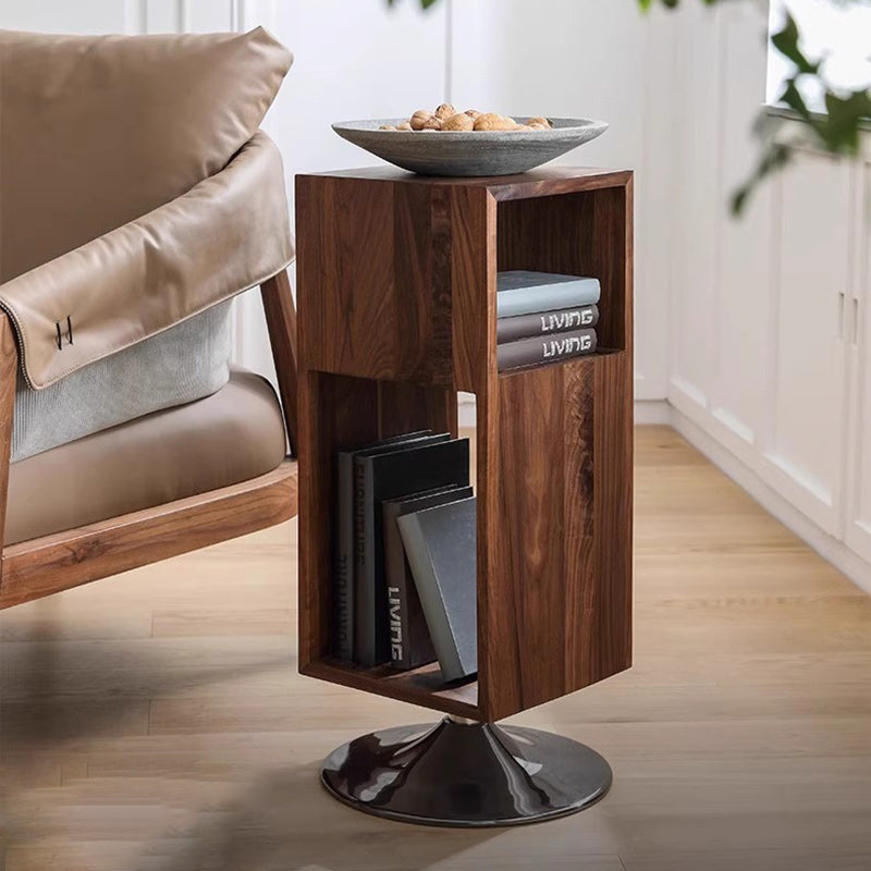 Modern Minimalist Rotatable Rectangular Wood Iron End Table 2-Tier For Living Room