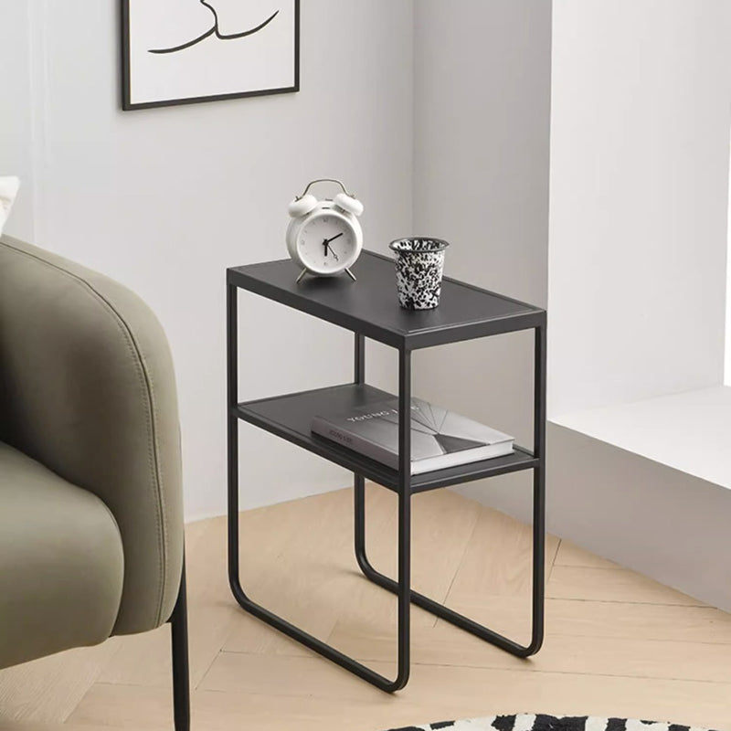 Modern Minimalist Rectangular Iron Stainless Steel End Table 2-Tier For Living Room