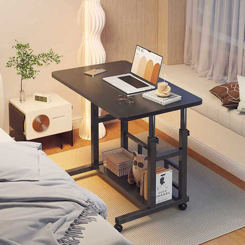 Contemporary Scandinavian Movable Liftable Rectangular Density Plate Carbon Steel End Table 2-Tier For Living Room