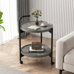 Contemporary Scandinavian Removable Round Sector Metal Density Plate End Table 2-Tier For Living Room