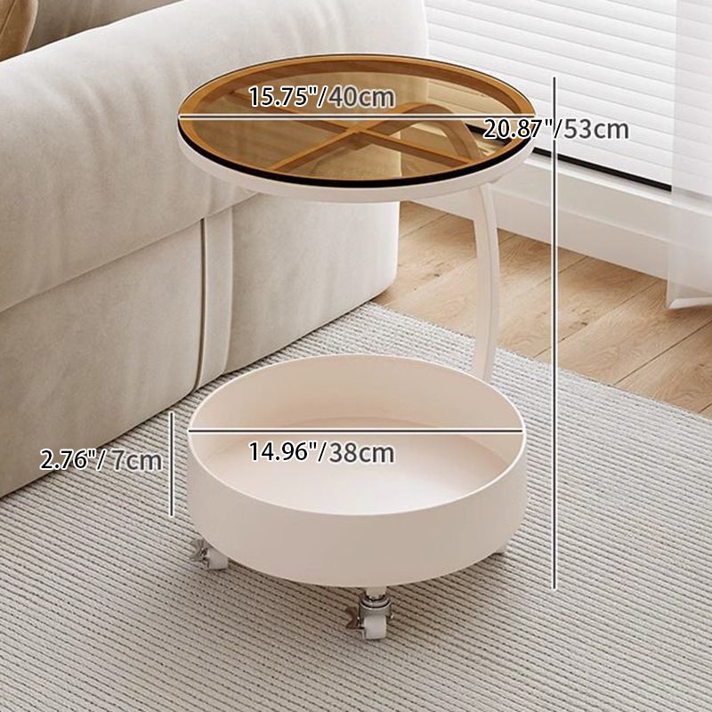 Modern Minimalist Removable Round Disc Glass Rock Slab Iron Side Table 2-Tier For Living Room