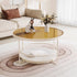Modern Minimalist Round Tabletop Tempered Glass Iron Coffee Table 1-Shelf For Living Room
