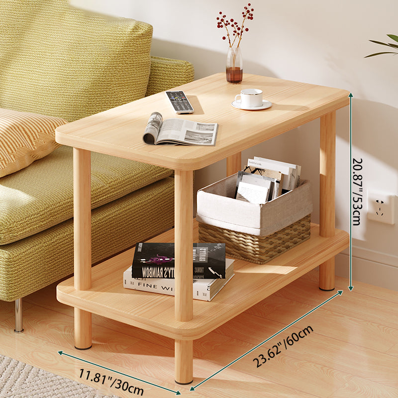 Modern Minimalist Rectangular Tabletop Solid Wood Coffee Table 2-Tier For Living Room