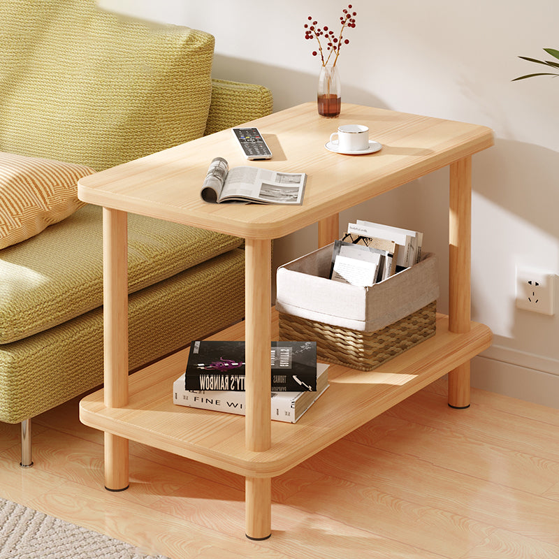 Modern Minimalist Rectangular Tabletop Solid Wood Coffee Table 2-Tier For Living Room