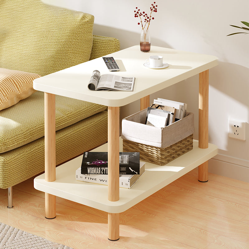 Modern Minimalist Rectangular Tabletop Solid Wood Coffee Table 2-Tier For Living Room