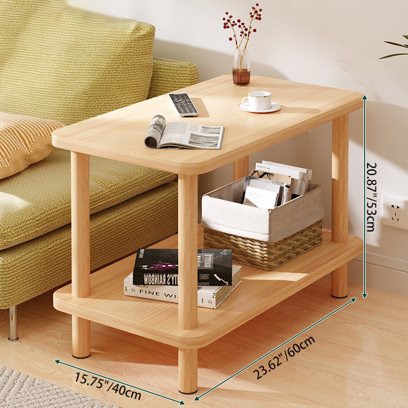 Modern Minimalist Rectangular Tabletop Solid Wood Coffee Table 2-Tier For Living Room