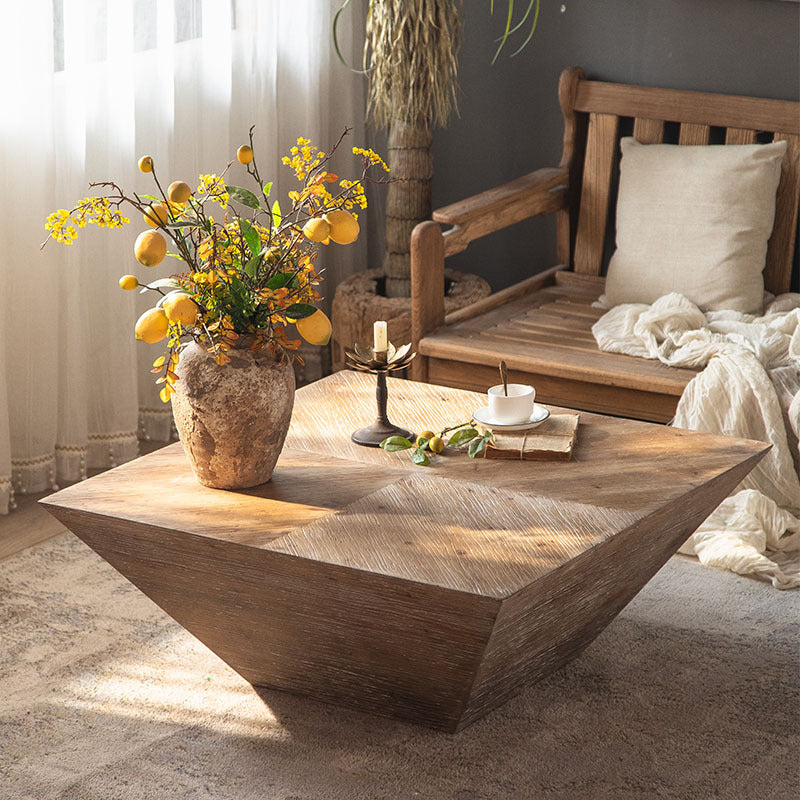 Traditional Vintage Square Tabletop Cedarwood Coffee Table For Living Room