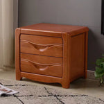 Modern Minimalist Square Solid Wood Slab Nightstand 2-Drawer For Bedroom