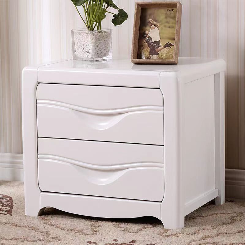 Modern Minimalist Square Solid Wood Slab Nightstand 2-Drawer For Bedroom